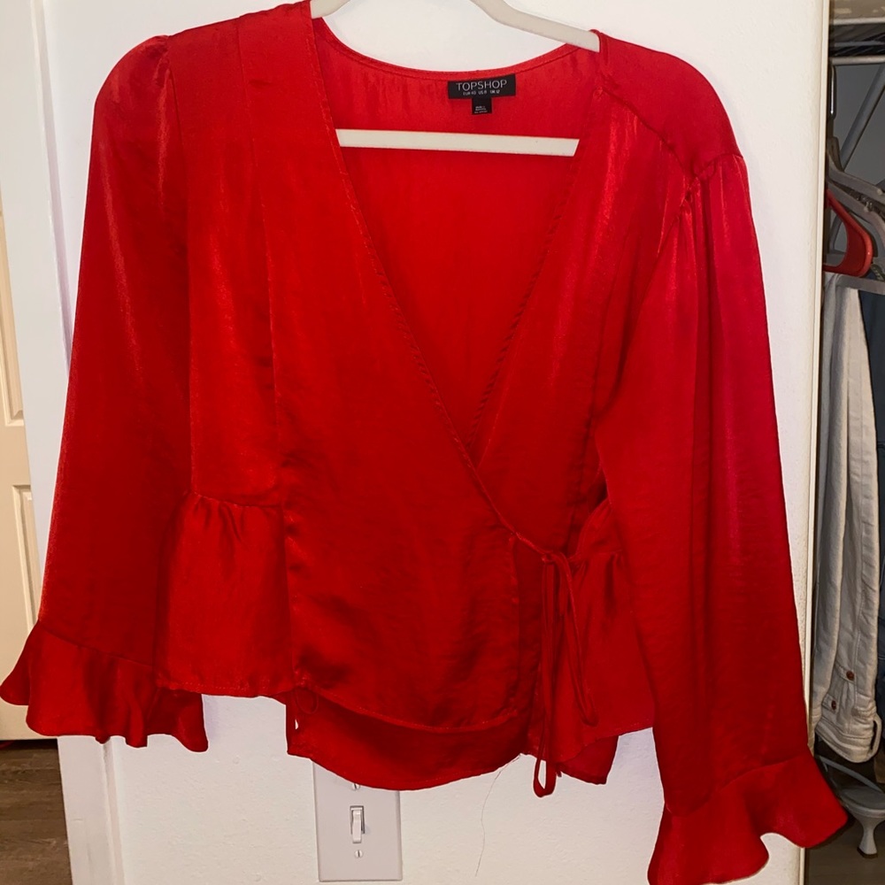 Topshop Red babydoll peplum tie top